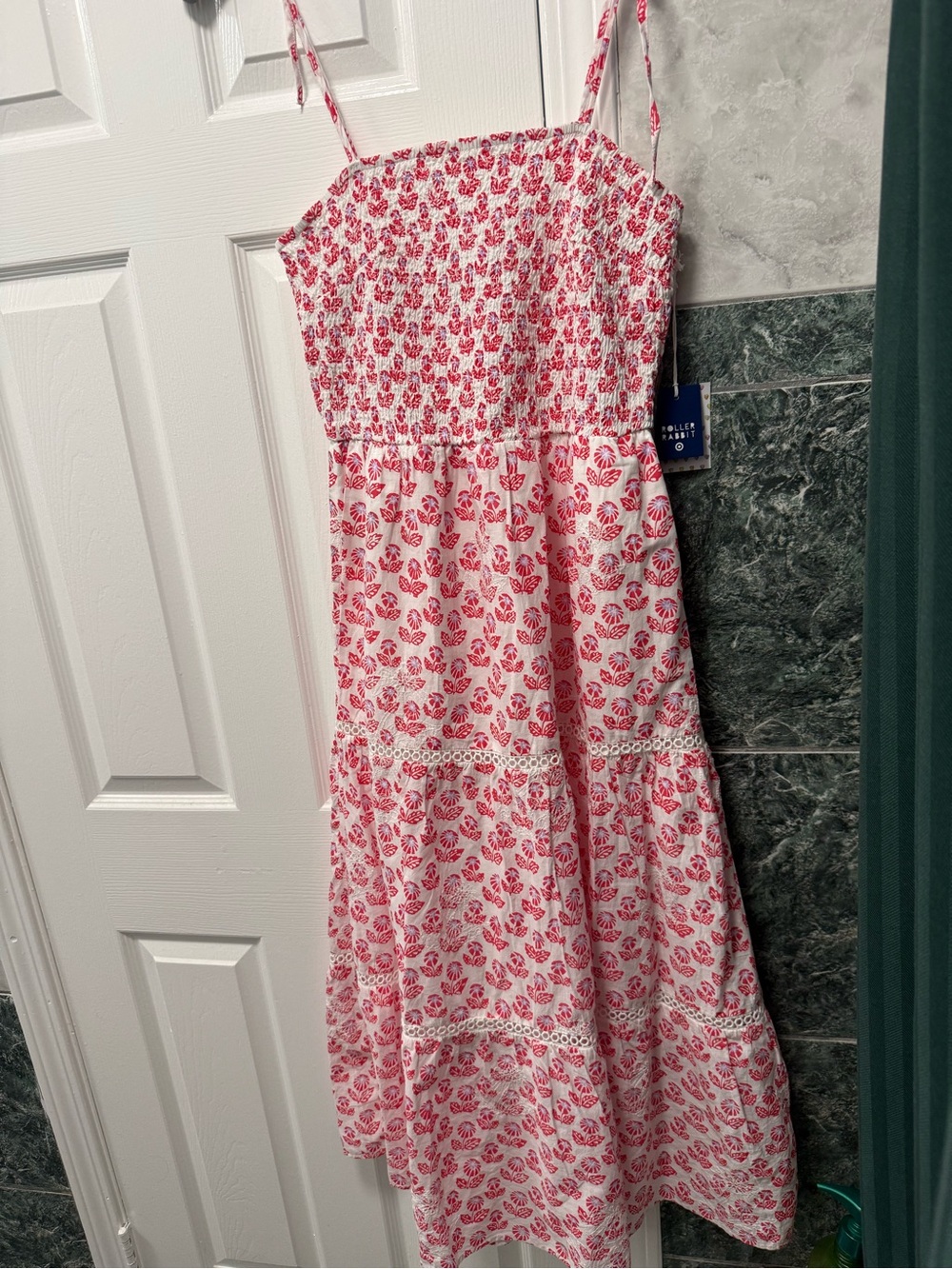 Roller Rabbit Pink Floral Midi Sundress with Smocked Bodice M NWT